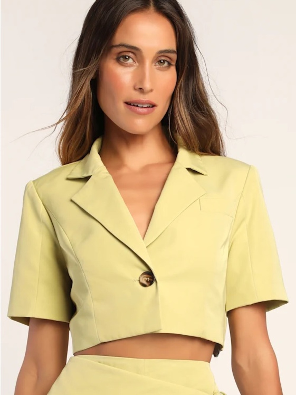 Lulu's Pale Yellow Cropped Short-Sleeve Blazer